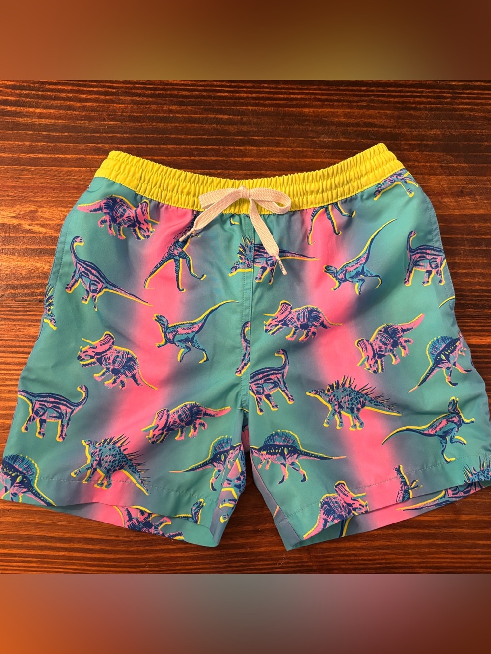 Chubbies Youth Dinosaur Print Swim Trunks | Bright Tropical Swim Shorts Size 8/9